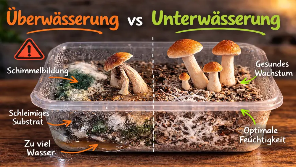 &Uuml;berw&auml;sserung vs. Unterbew&auml;sserung bei einem Magic Mushroom Growkit mit Schimmel und gesundem Myzel