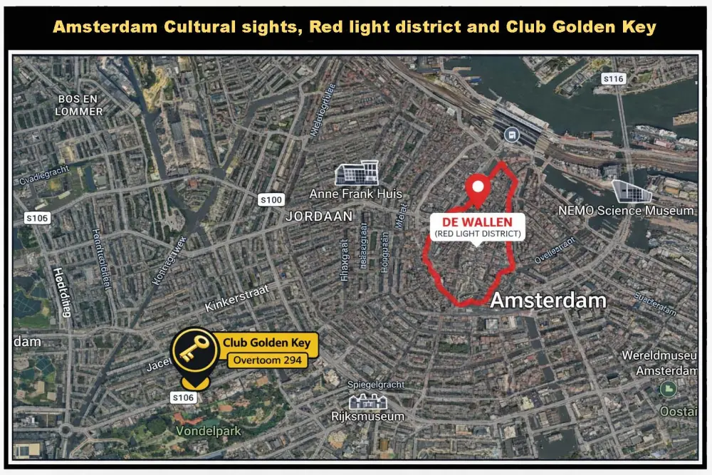 Standort Wallen und Sehenswürdigkeiten Amsterdam Club Golden Key