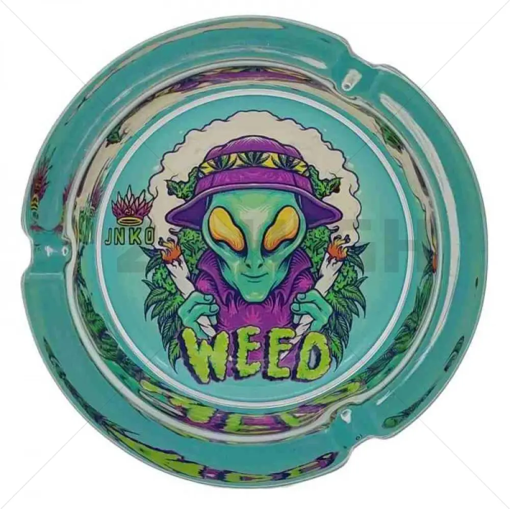 Aschenbecher Rund Glas 10cm | Stay 420 Serie | Design 1 | Alien Stoner