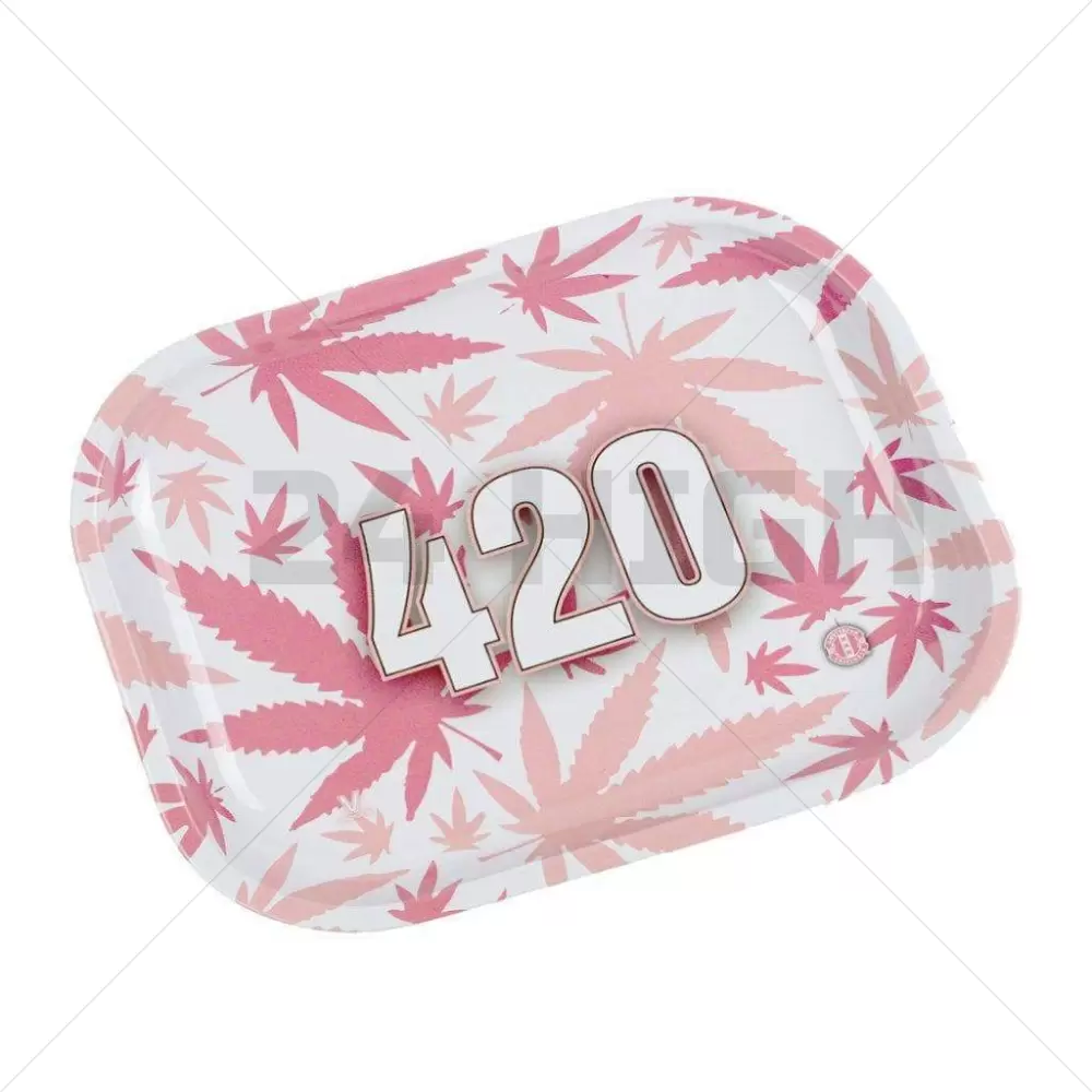 420 Weiß mit rosa Rolling Tablett groß
