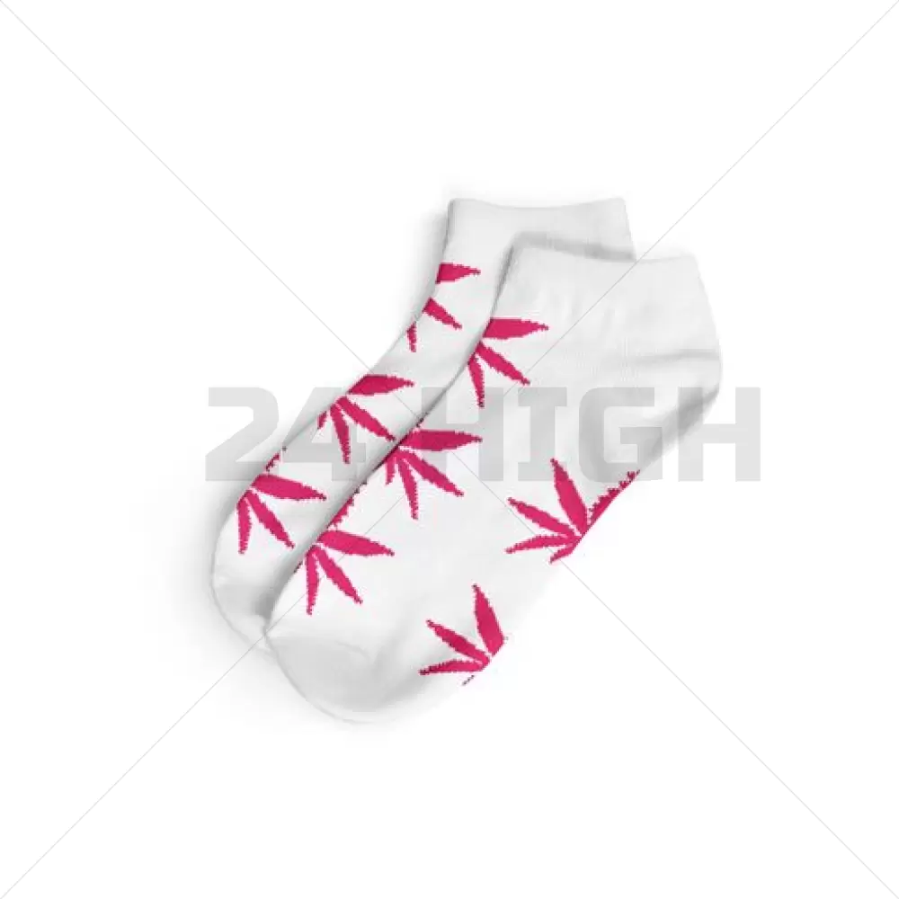 Kurze Socken Größe (36-42) Weiß/Rosa - Cannabis Leaves